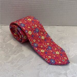 Ted Baker London Pink Silk Tie Bright Floral Old Money Dapper Preppy Wedding